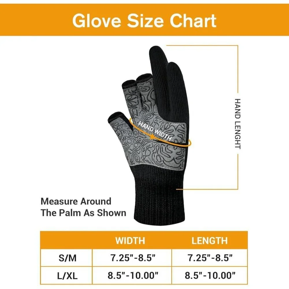 Merino Wool Gloves 3-Cut Fingers Warm Men Women Cold Weather Outdoor Gear